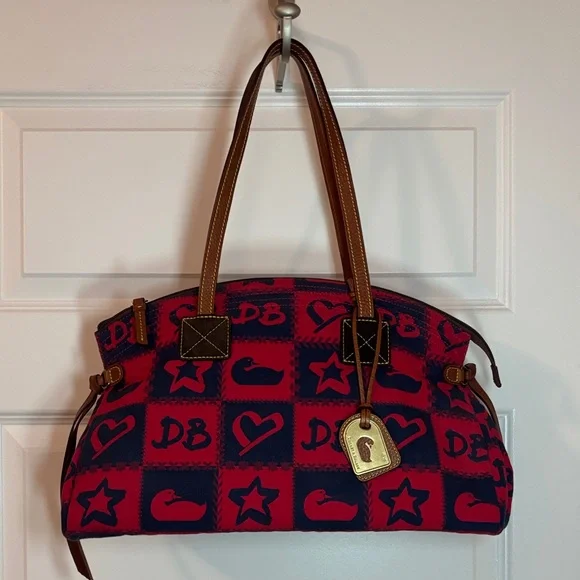 VTG Dooney & Bourke Red & Blue novelty canvas patchwork shoulder handbag NWT - Picture 1 of 15